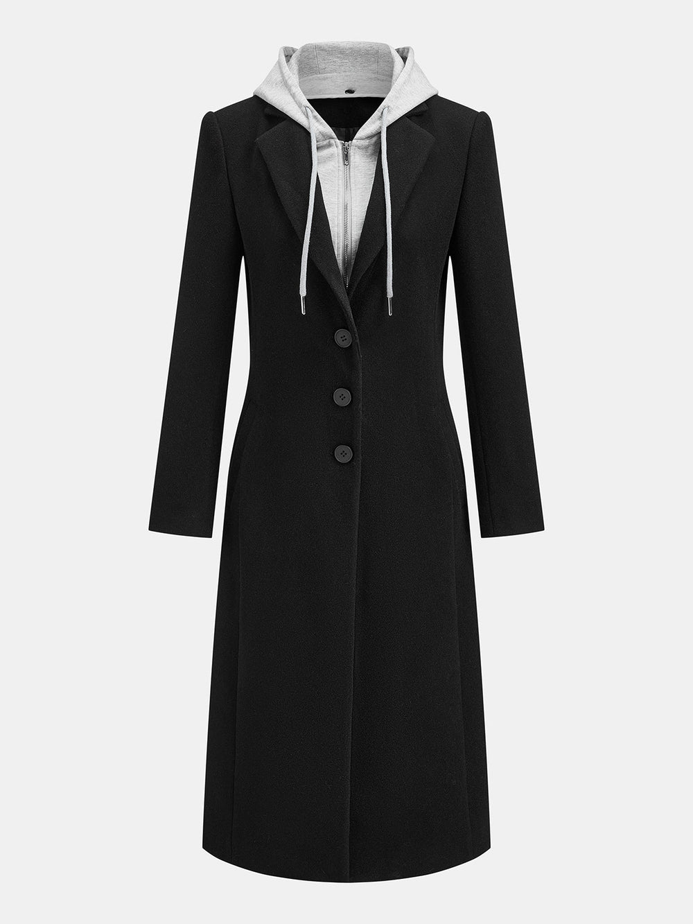 Detachable Hood Midi Long Coat — women's blazers, back view