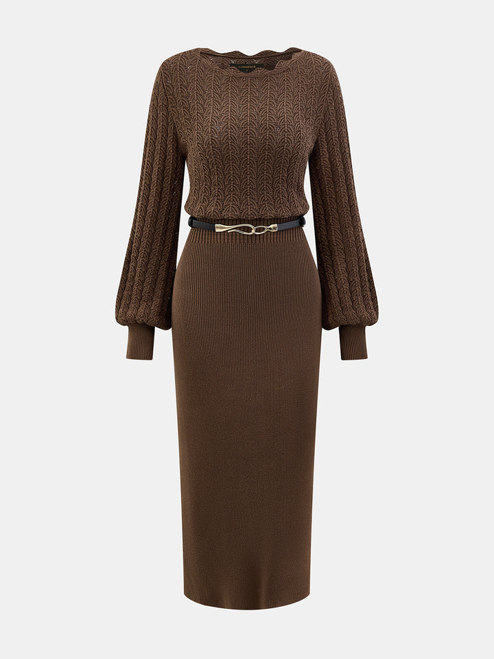 Cable‑Knit Belted Sweater Maxi Dress