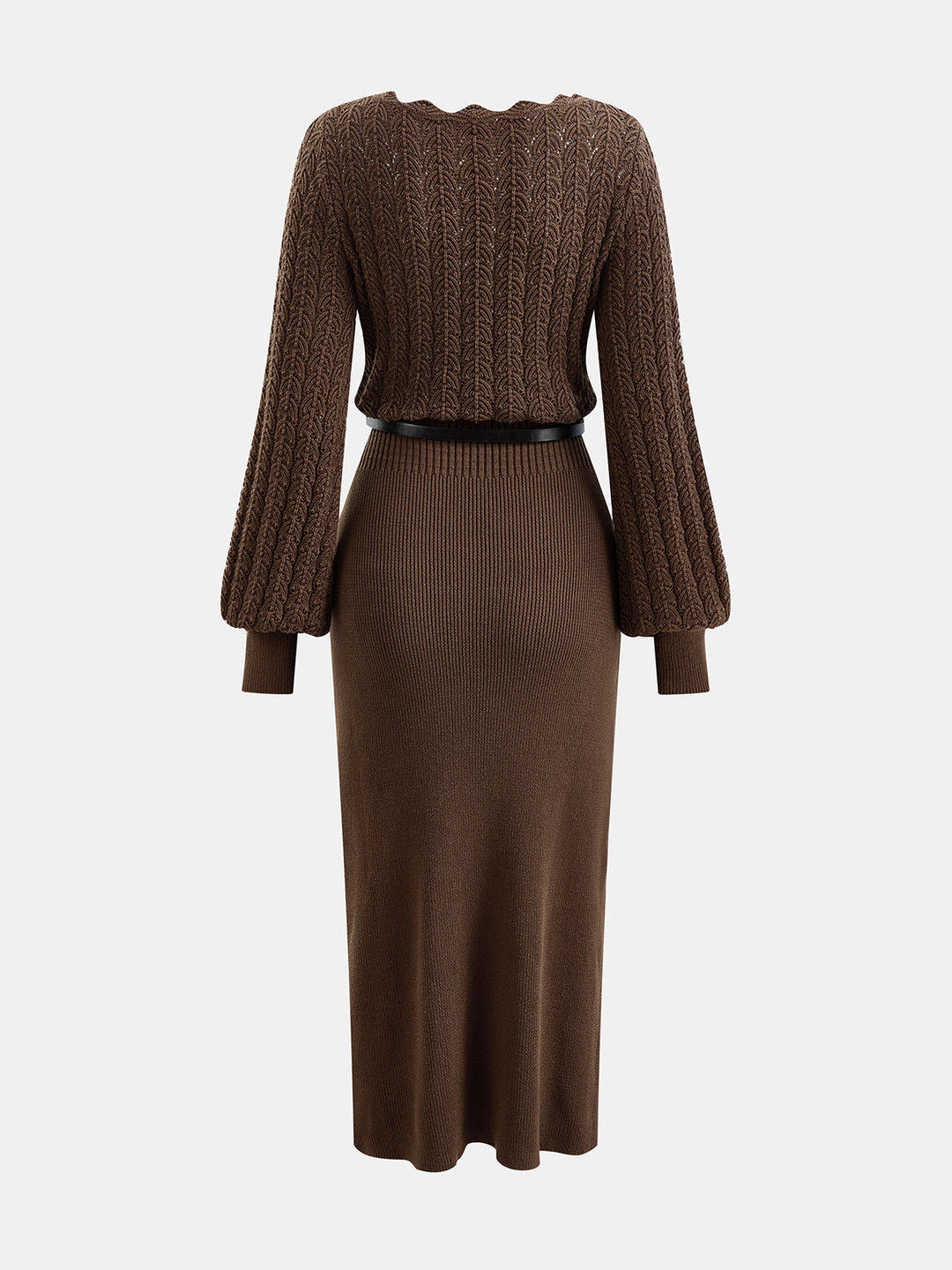 Cable‑Knit Belted Sweater Maxi Dress
