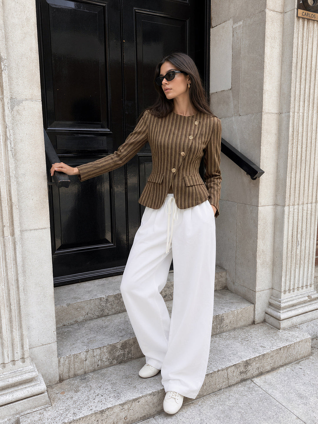 Diagonal Button Striped Jacket