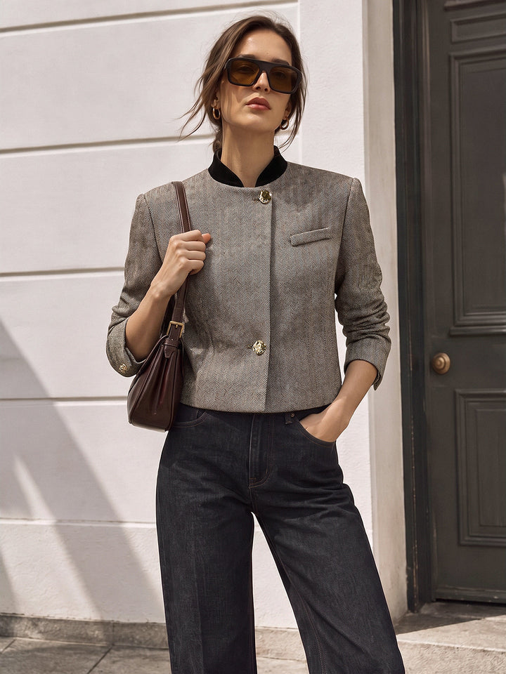 Two Way Collar High Wool Blend Blazer