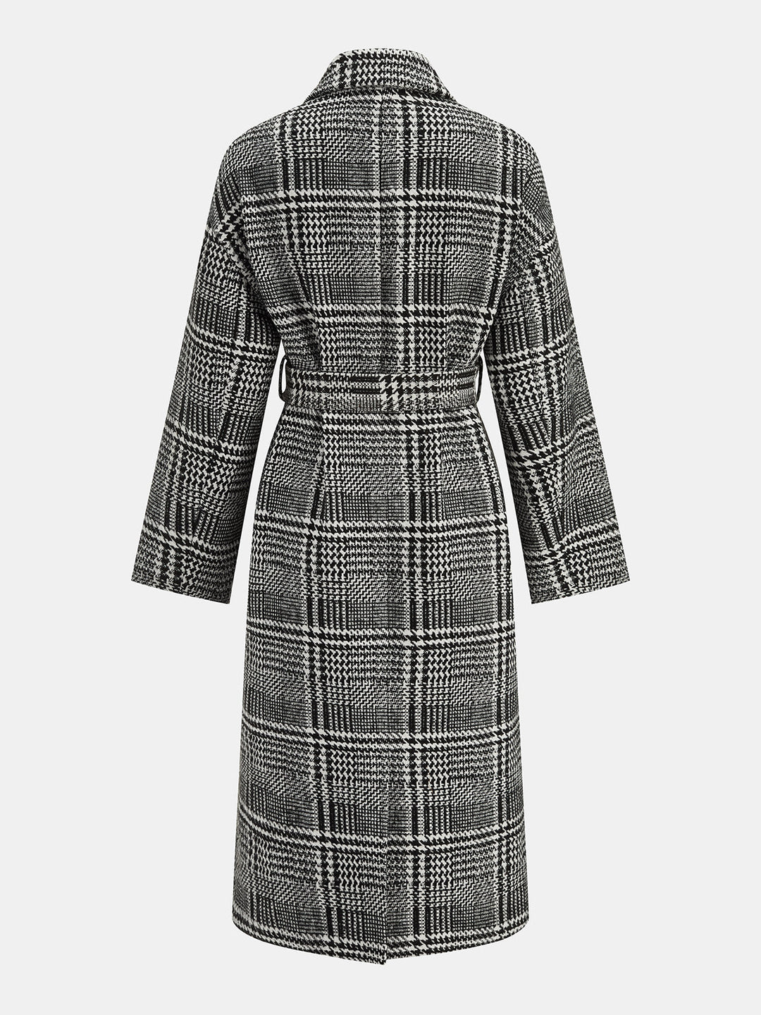Belted Plaid Lapel Long Coat