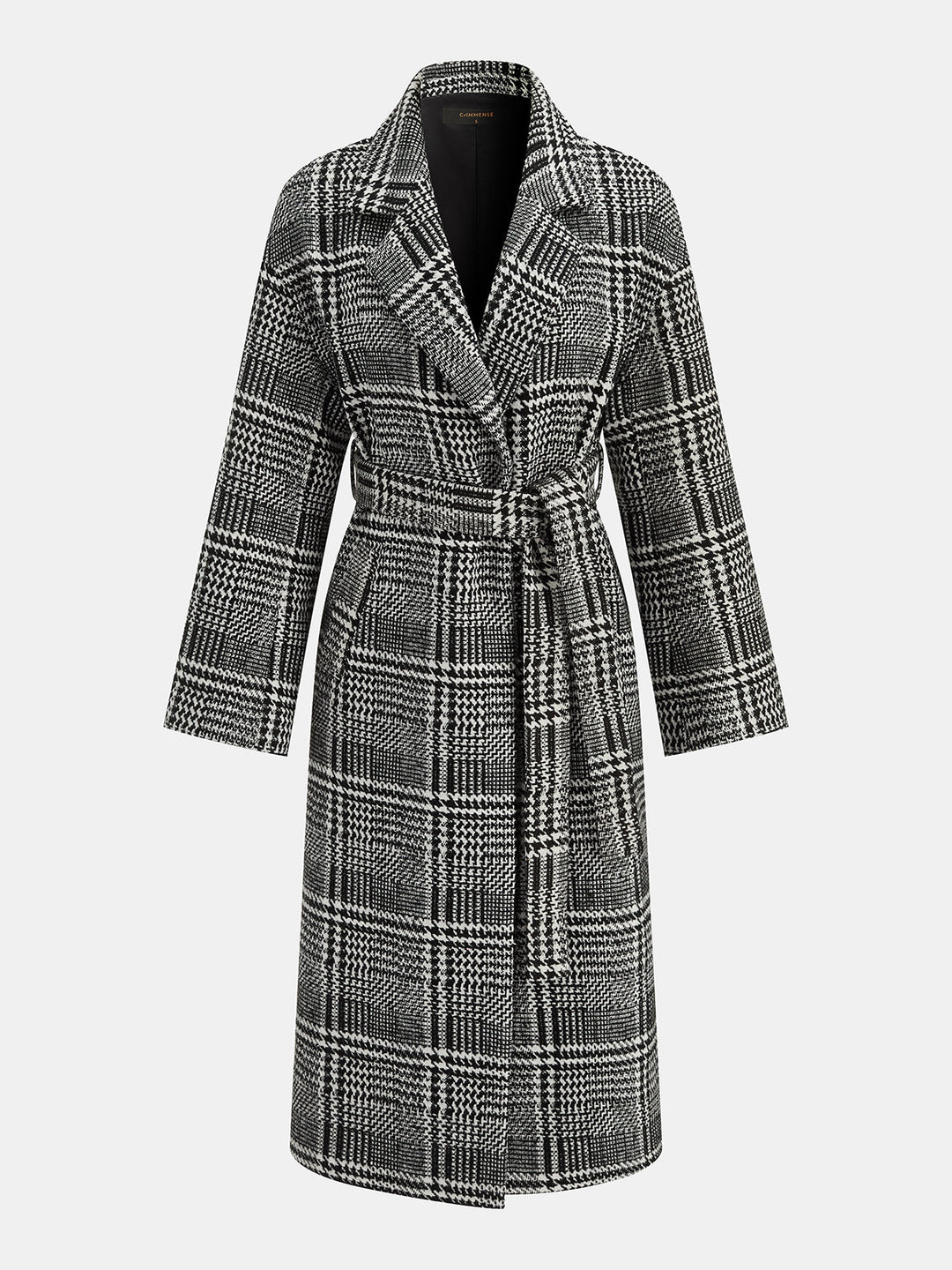 Belted Plaid Lapel Long Coat