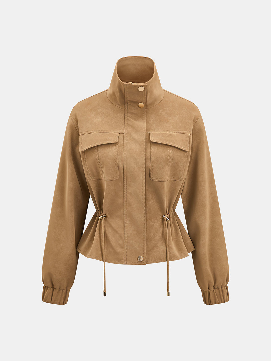 Drawstring Waist Faux Suede Jacket