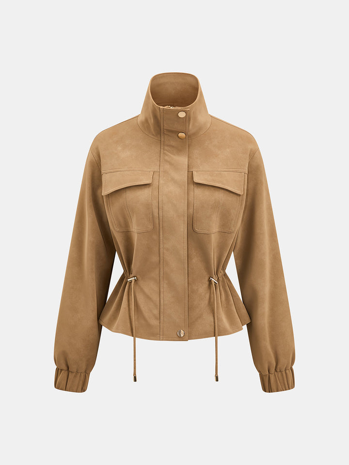 Drawstring Waist Faux Suede Jacket
