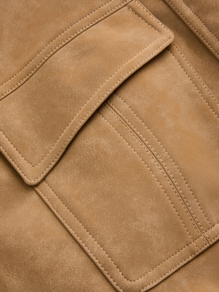 Drawstring Waist Faux Suede Jacket