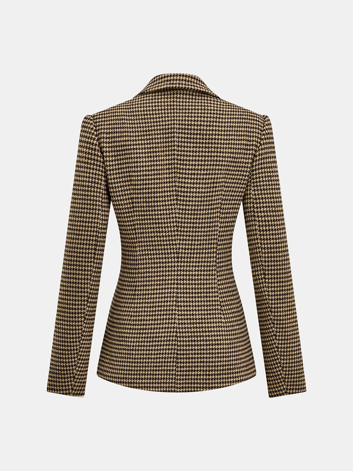 Houndstooth Tie‑Waist Blazer