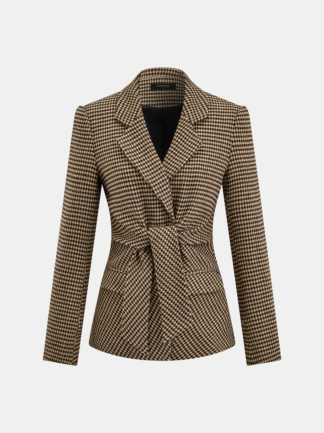 Houndstooth Tie‑Waist Blazer