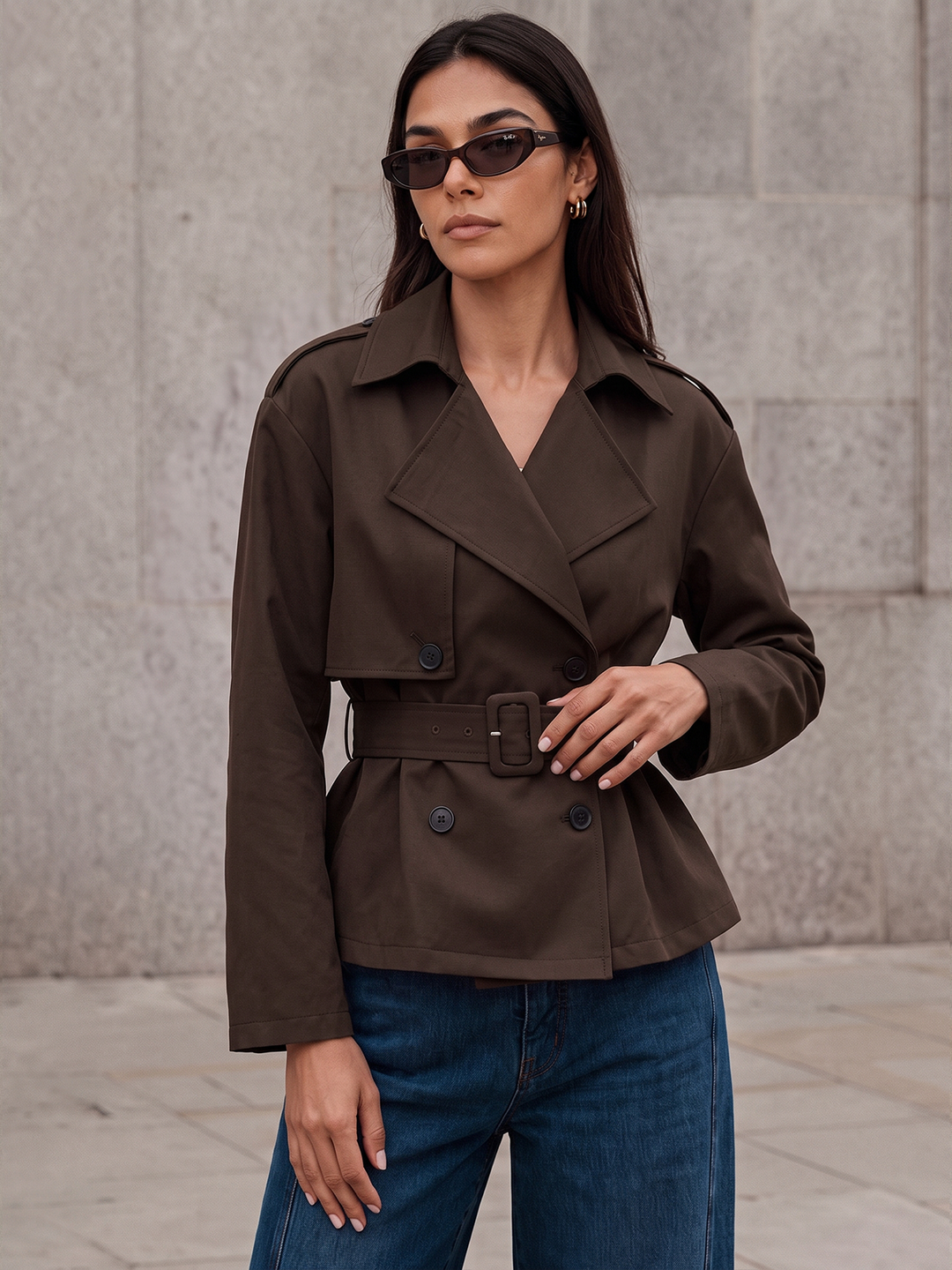 Double‑Breasted Belted Trench Jacket