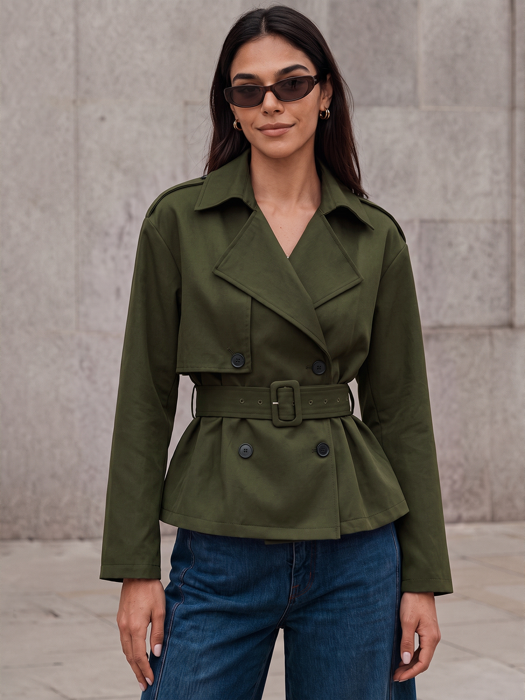 Double‑Breasted Belted Trench Jacket
