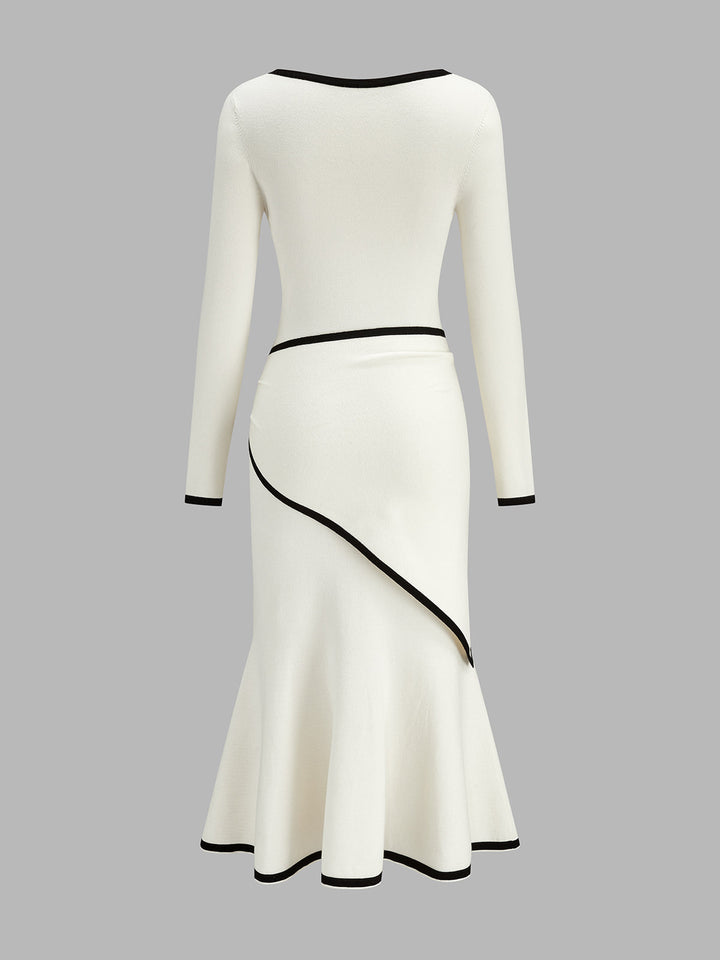 Contrast Trim Tie Waist Mermaid Midi Dress