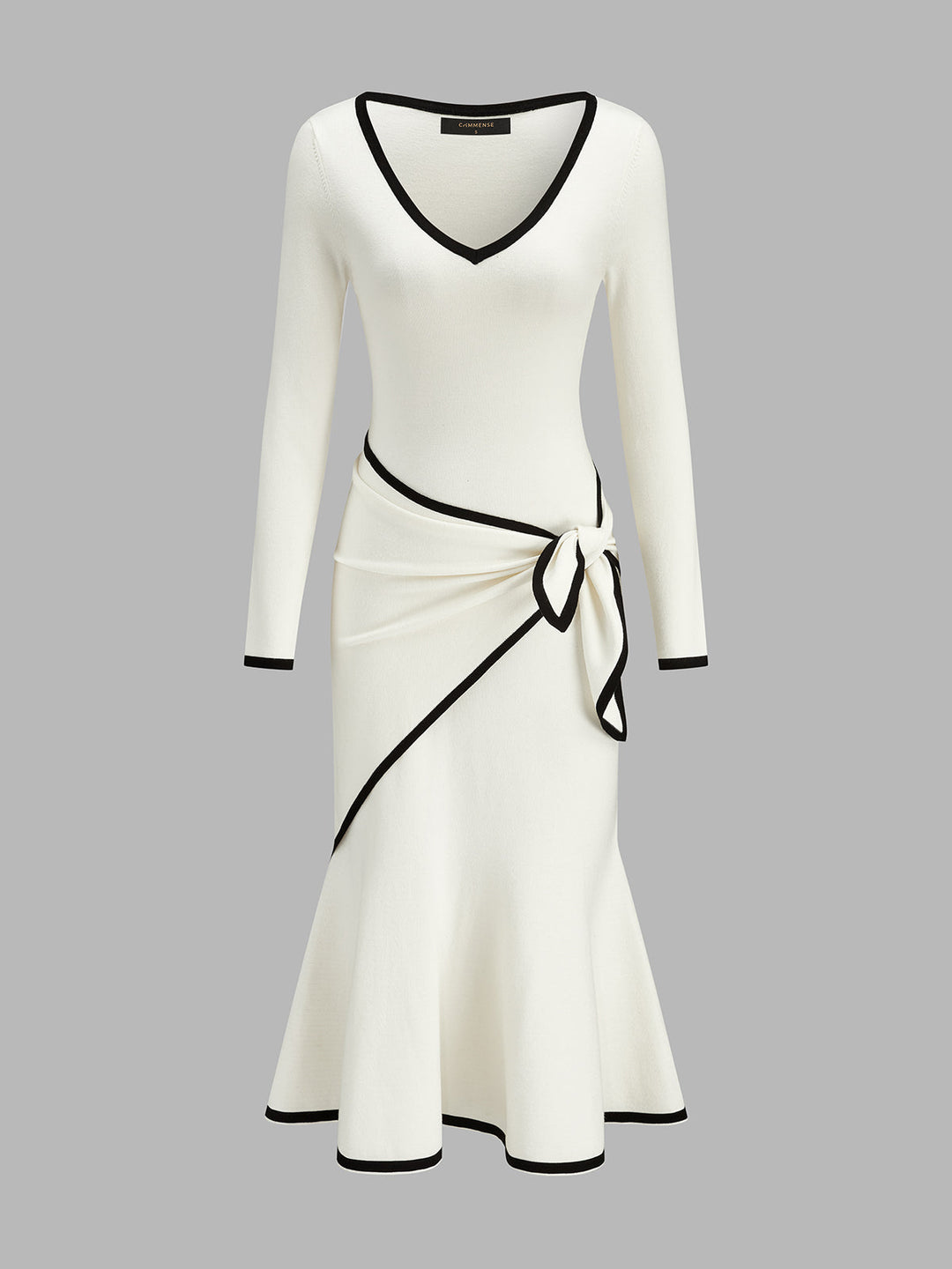 Contrast Trim Tie Waist Mermaid Midi Dress