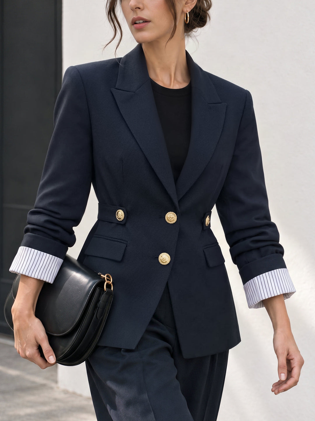 Striped Cuff Cinched Blazer