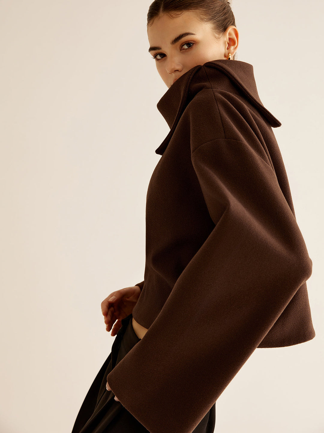 Plain Turtleneck Tweed Top