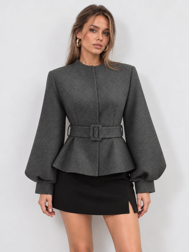 ‌Belted Peplum High Wool Blend‌ Blazer — women's blazers, back view