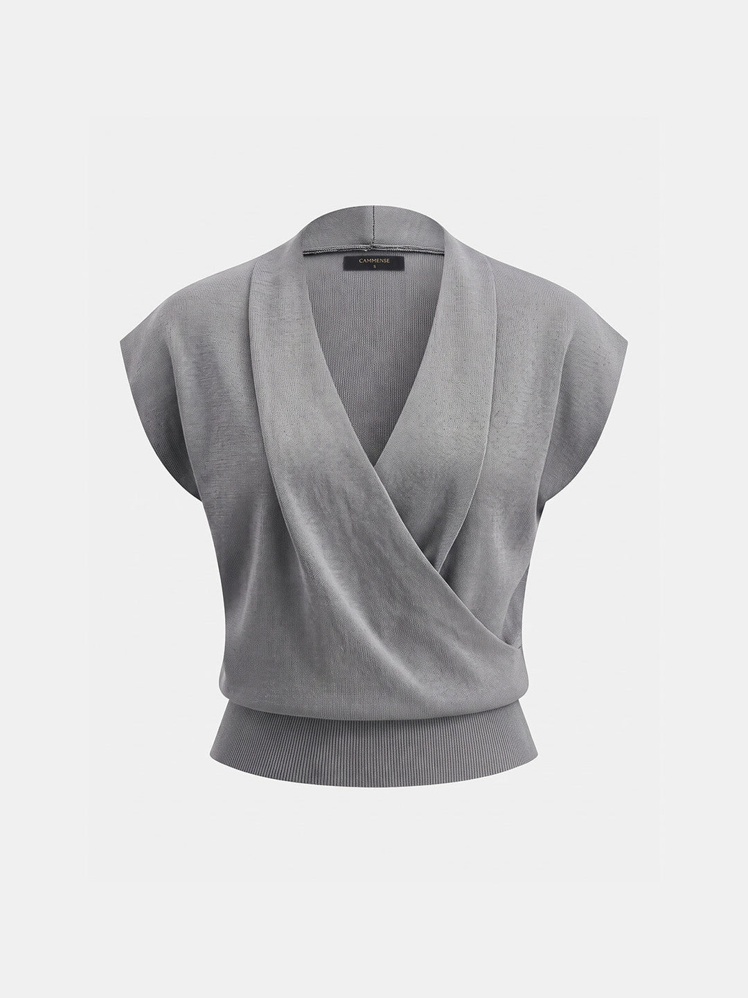 Wrap V Neck Sleeveless Knit Top - women's knit top, front view