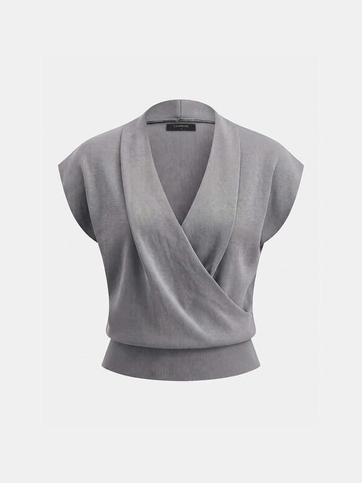 Wrap V Neck Sleeveless Knit Top - women's knit top, front view