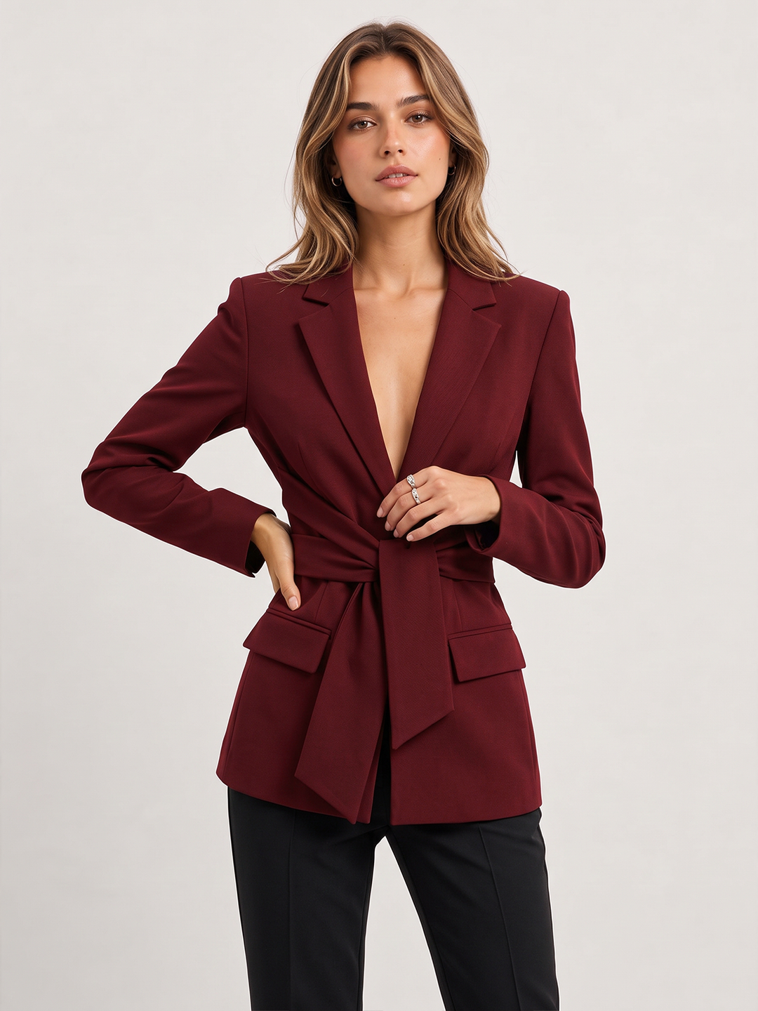 Tie-Waist Tailored Blazer