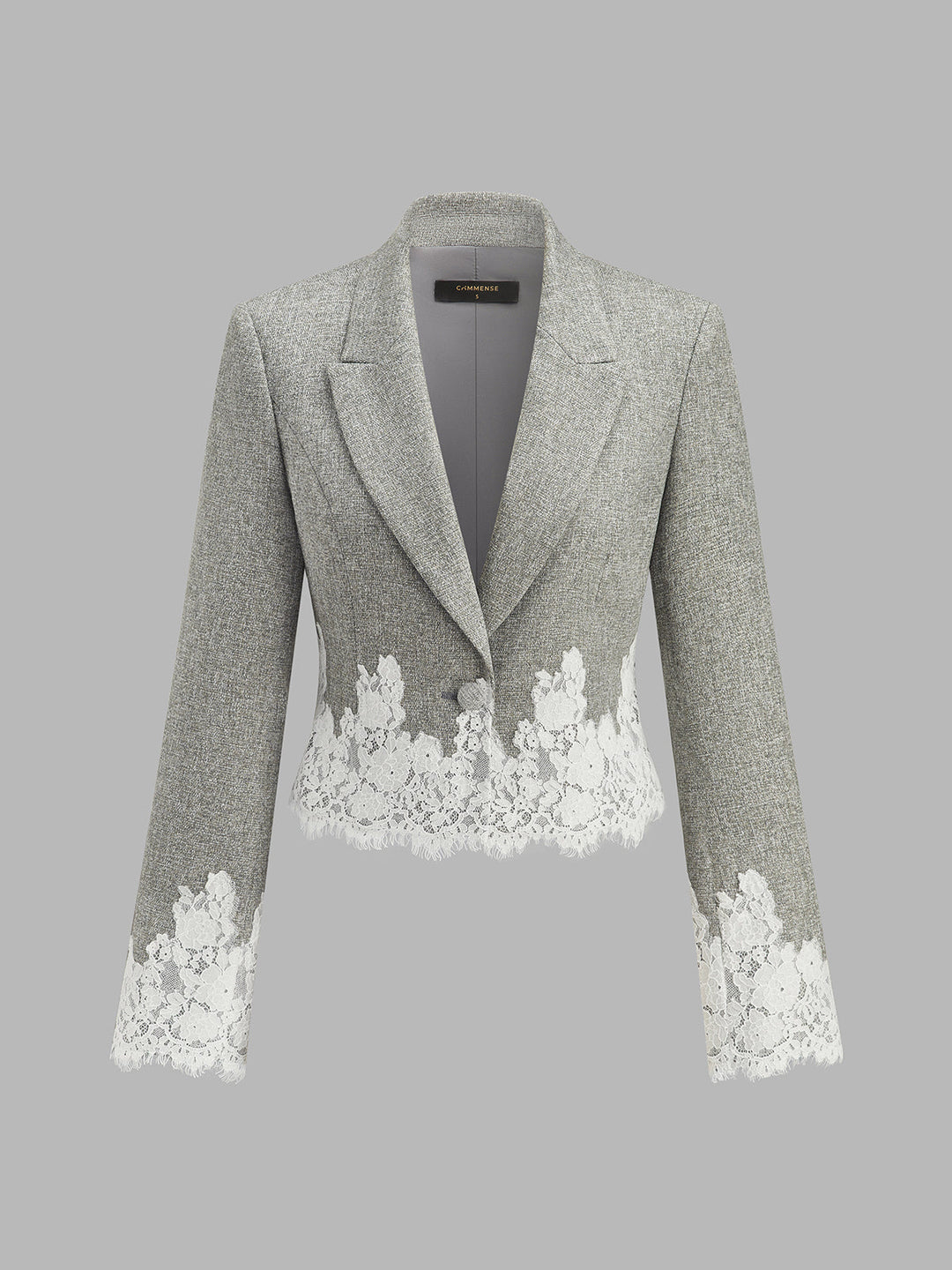 Lace Hem Cropped Tweed Blazer — women's blazers, front view