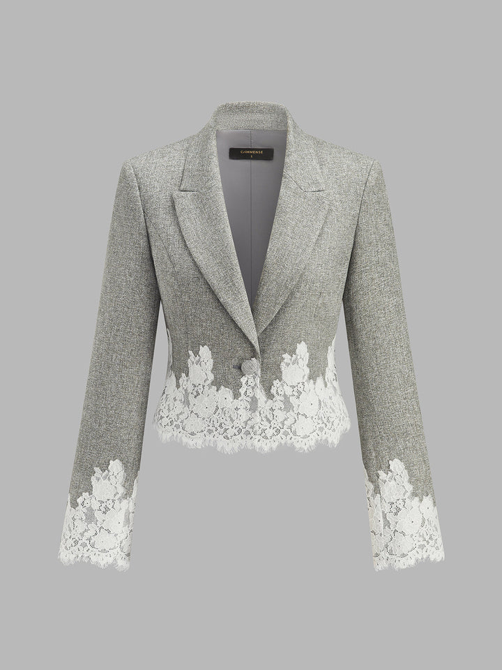 Lace Hem Cropped Tweed Blazer