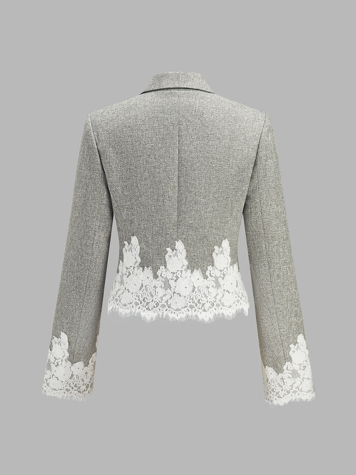Lace Hem Cropped Tweed Blazer