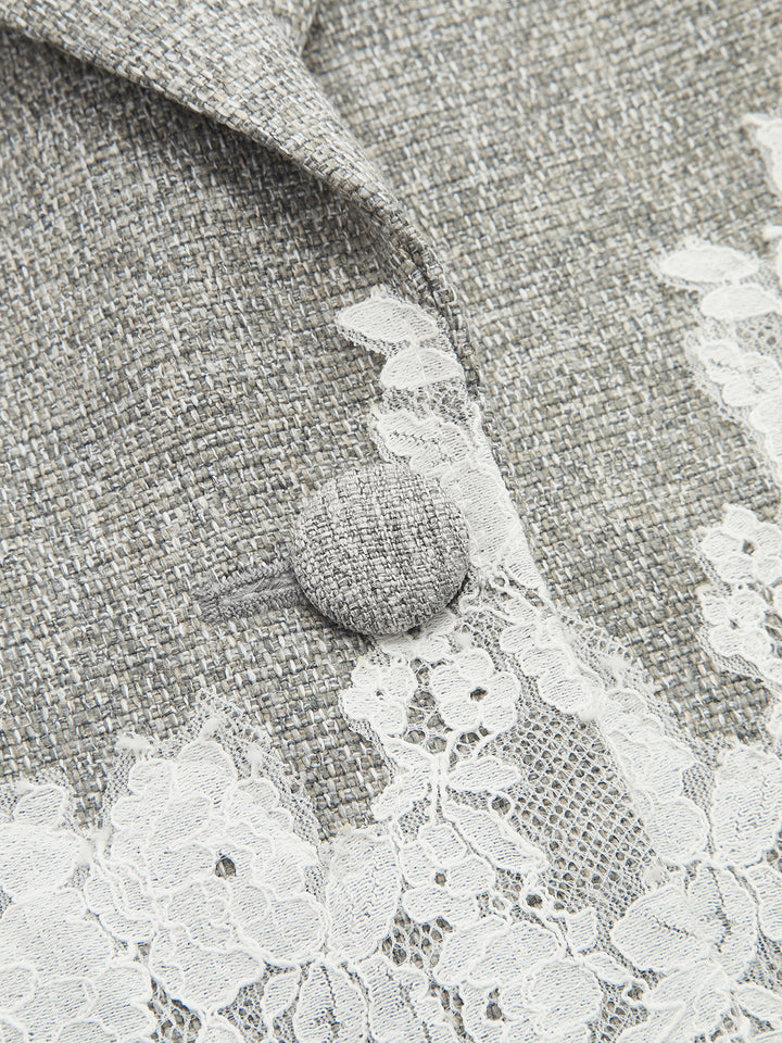 Lace Hem Cropped Tweed Blazer