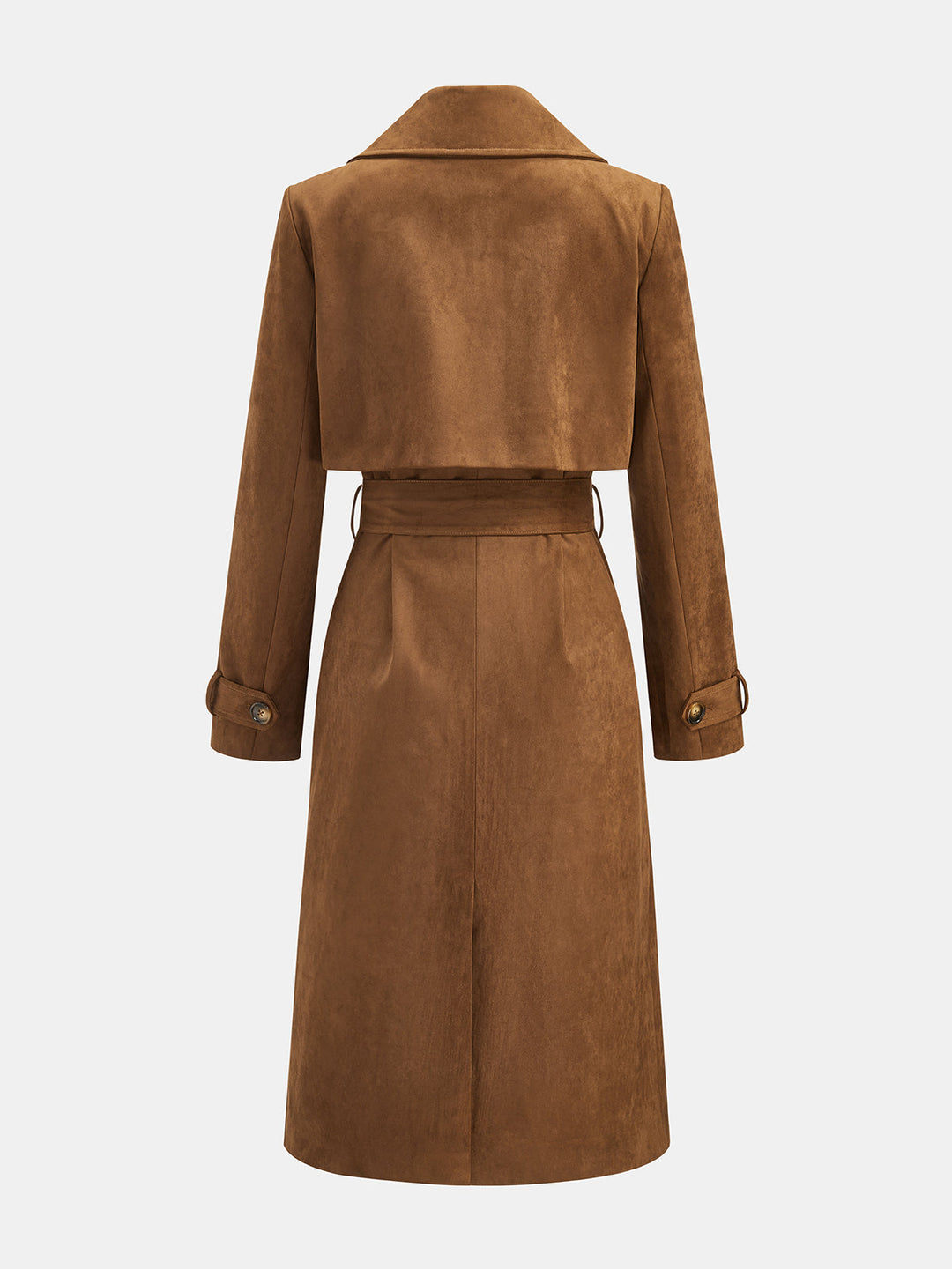 Belted Faux Suede Double‑Breasted Trench Coat
