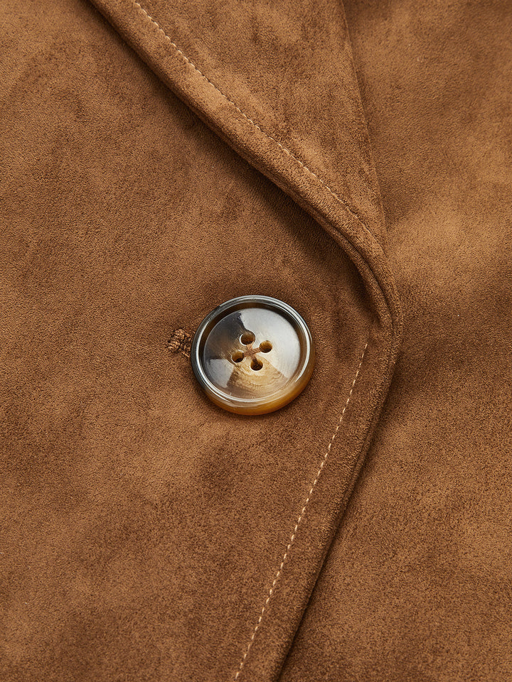 Belted Faux Suede Double‑Breasted Trench Coat
