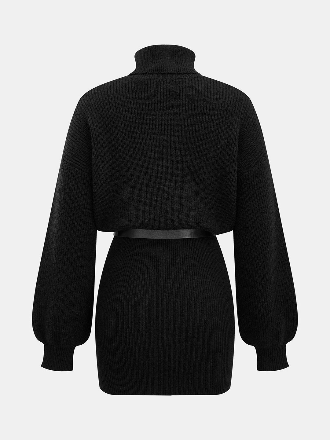 Belted Turtleneck Knit Mini Dress