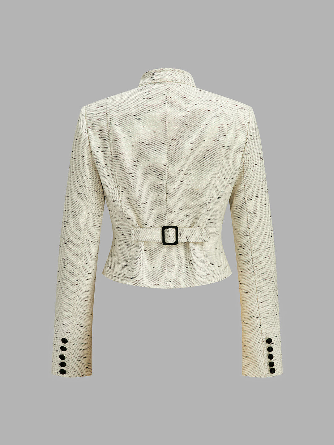Stand Collar Embroidery Cropped Tweed Jacket