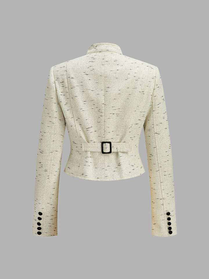 Stand Collar Embroidery Cropped Tweed Jacket