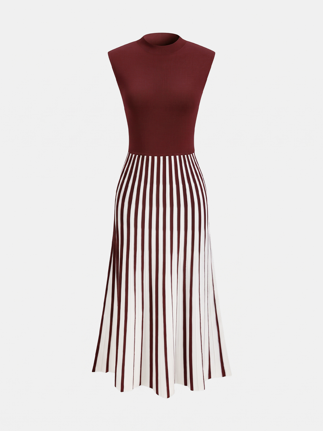 Sleeveless Mock Neck Striped Midi Dress
