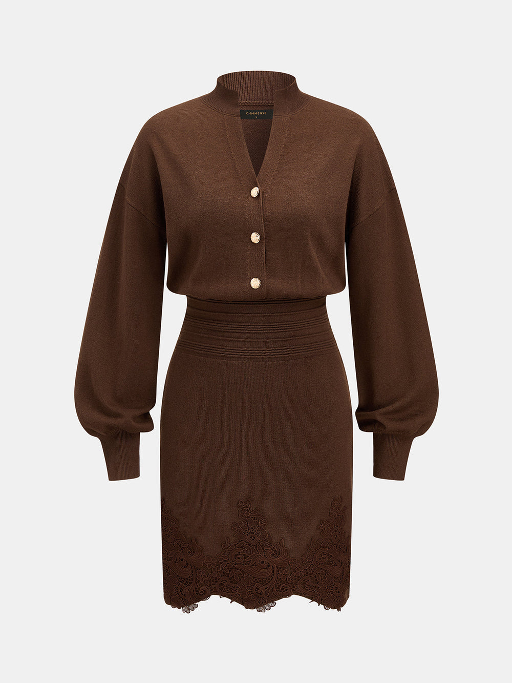 Lace Hem Wool Blend Knit Mini Dress — women's sweater dresses, back view
