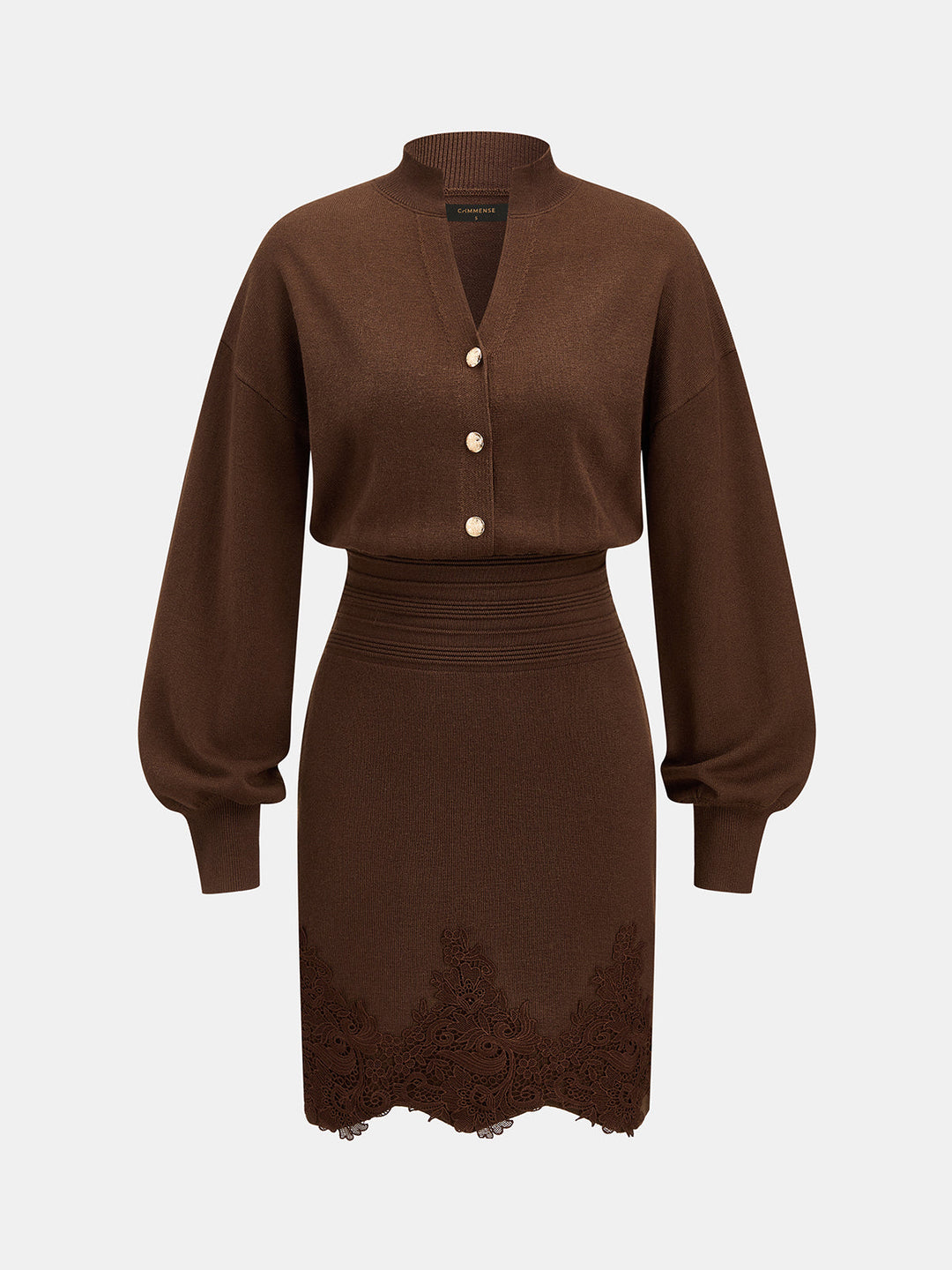 Lace Hem Wool Blend Knit Mini Dress