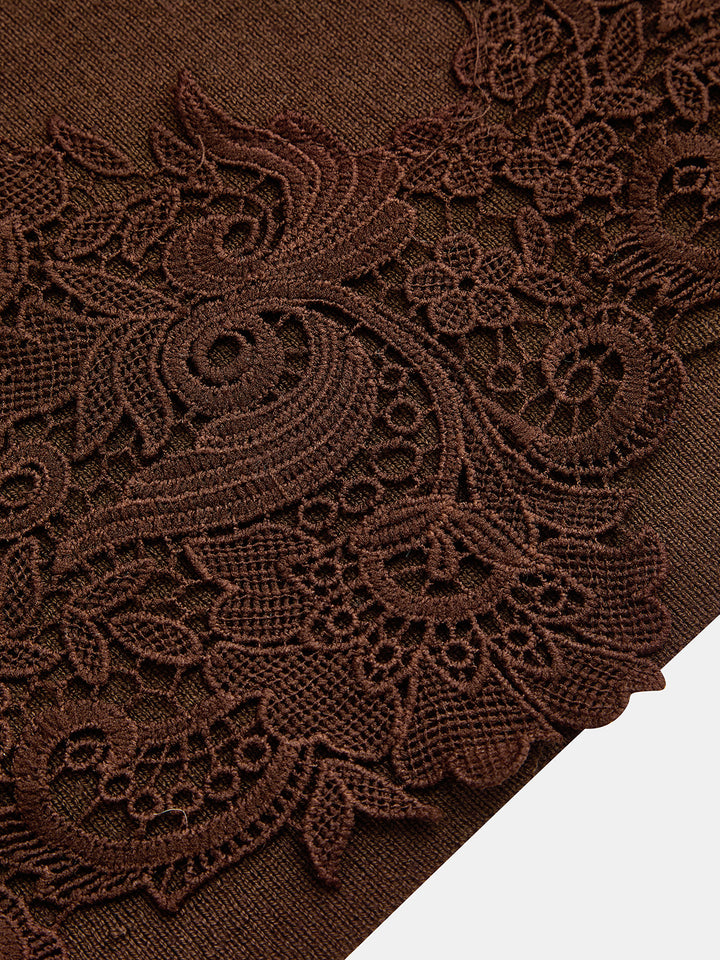 Lace Hem Wool Blend Knit Mini Dress