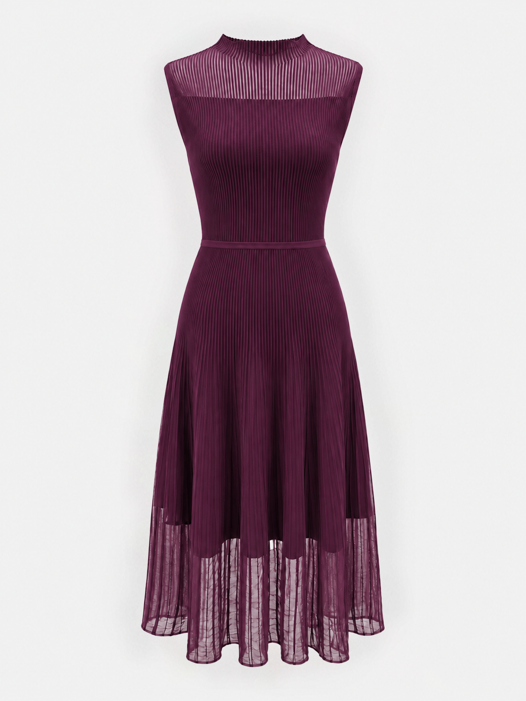 Sheer Hem Sleeveless Ribbed Knit Dress