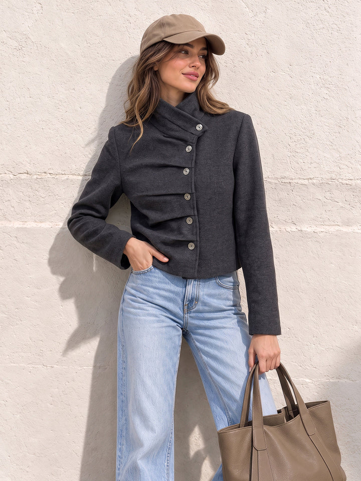 Asymmetrical Button Ruched Top