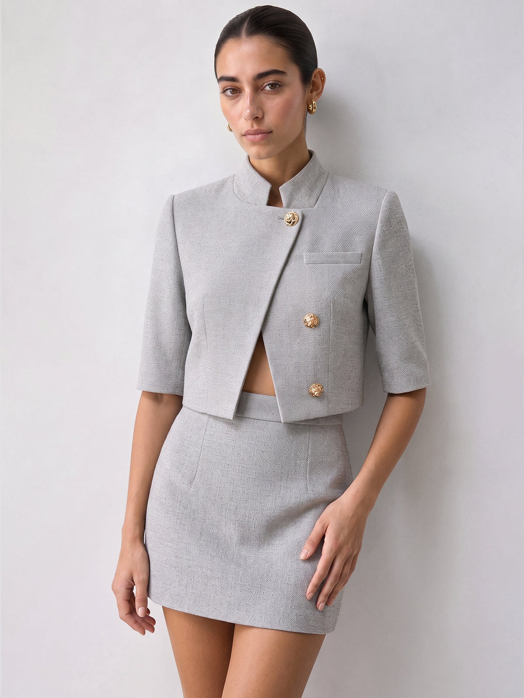 Stand Collar Metal Button Blazer