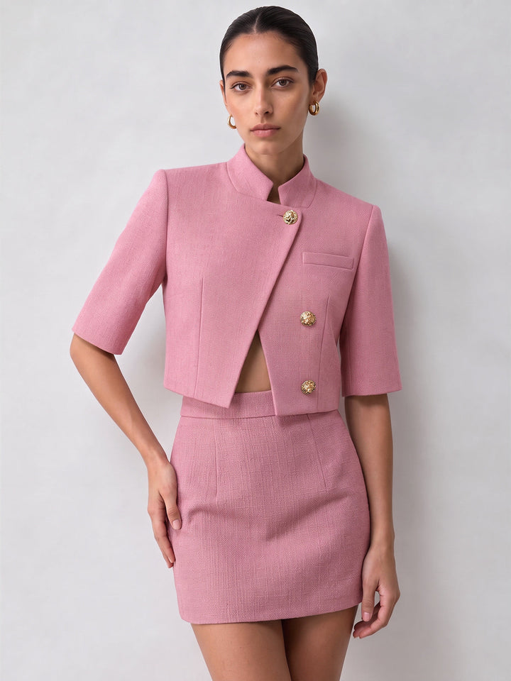 Stand Collar Metal Button Blazer