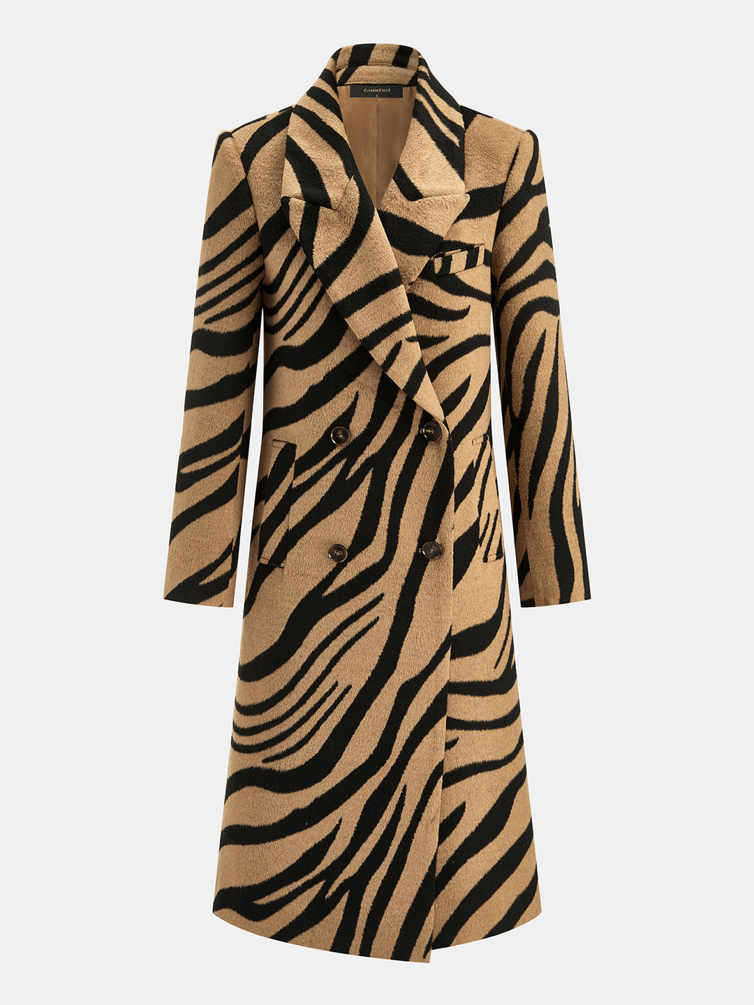 Zebra Print Double Breasted Long Coat