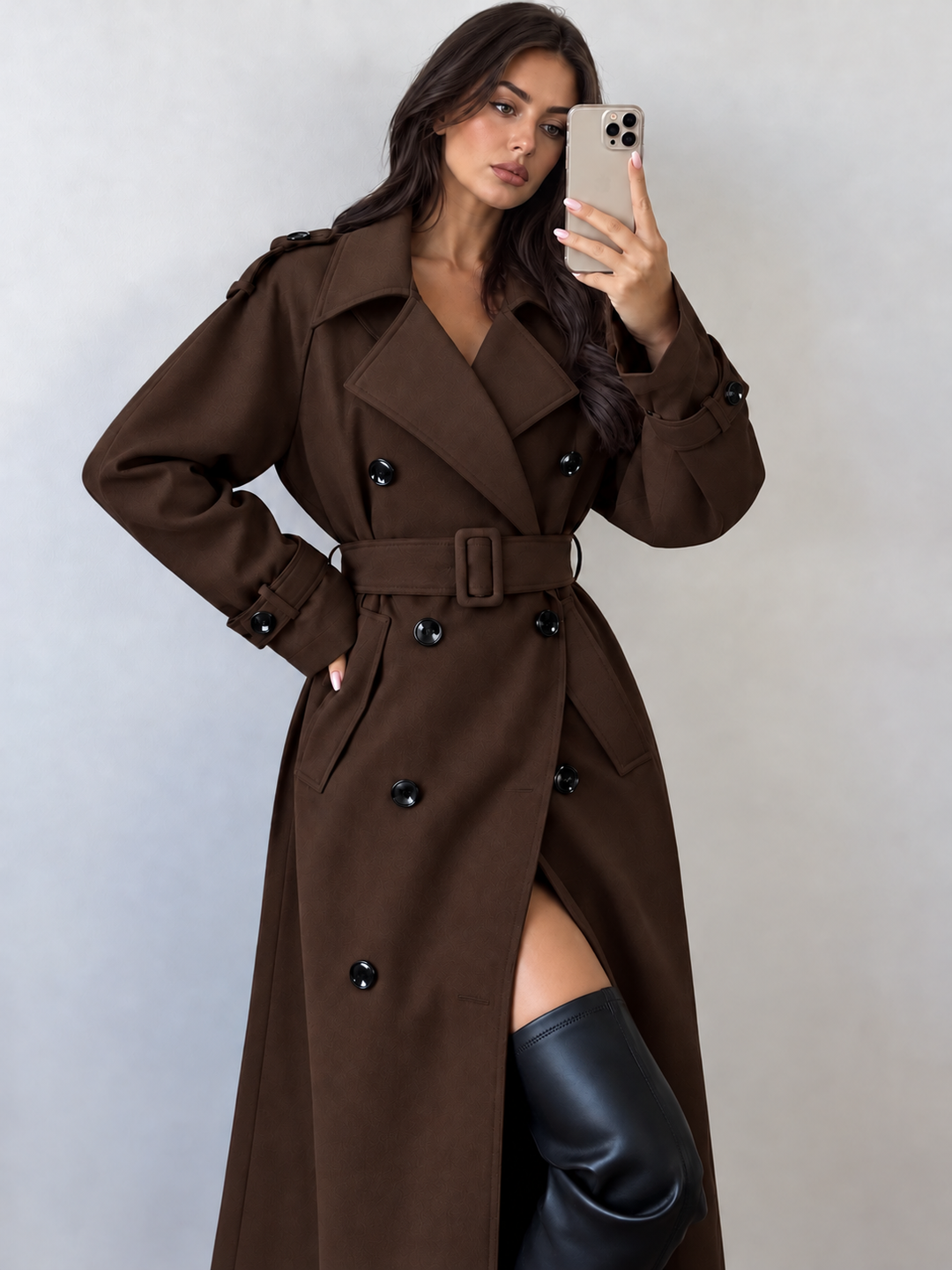 Double Breasted Long Trench Coat