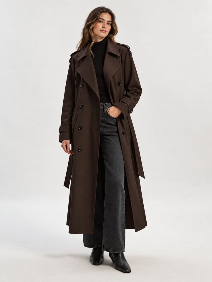 Double Breasted Long Trench Coat