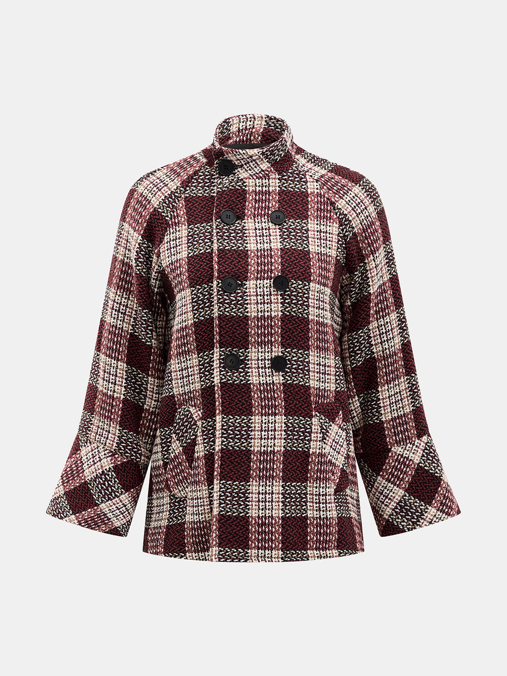 Plaid Double Breasted Tweed Coat — women's wool coats, back view