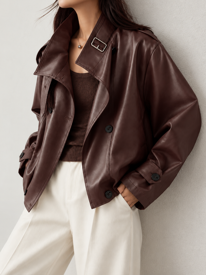 Double Breasted Faux Leather Biker Jacket