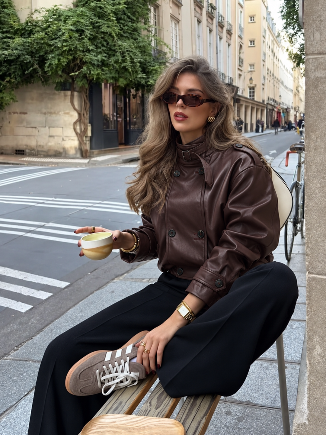 Double Breasted Faux Leather Biker Jacket