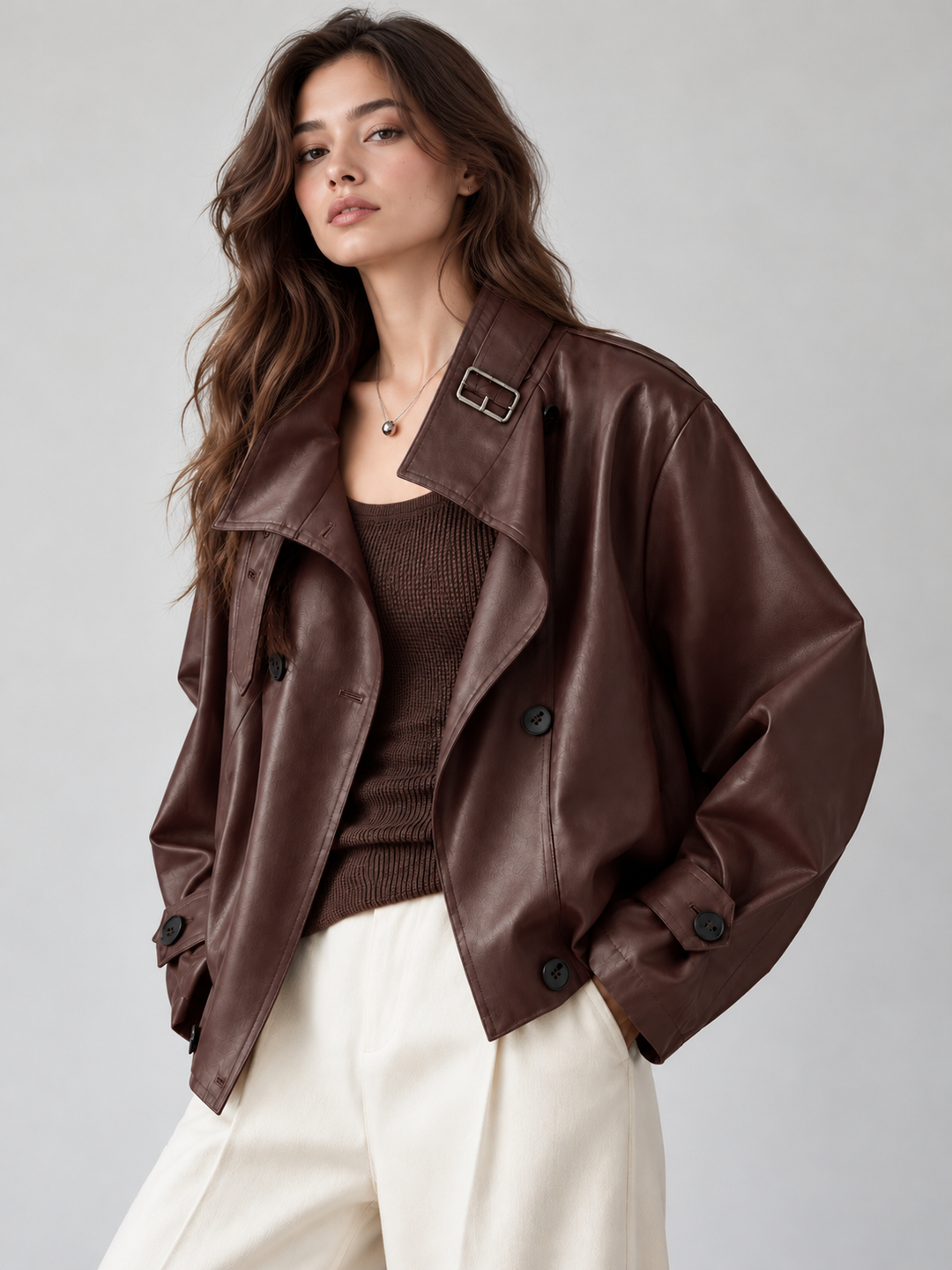 Double Breasted Faux Leather Biker Jacket