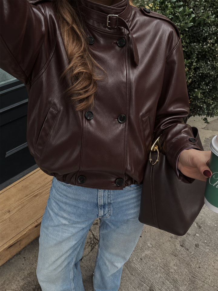 Double Breasted Faux Leather Biker Jacket