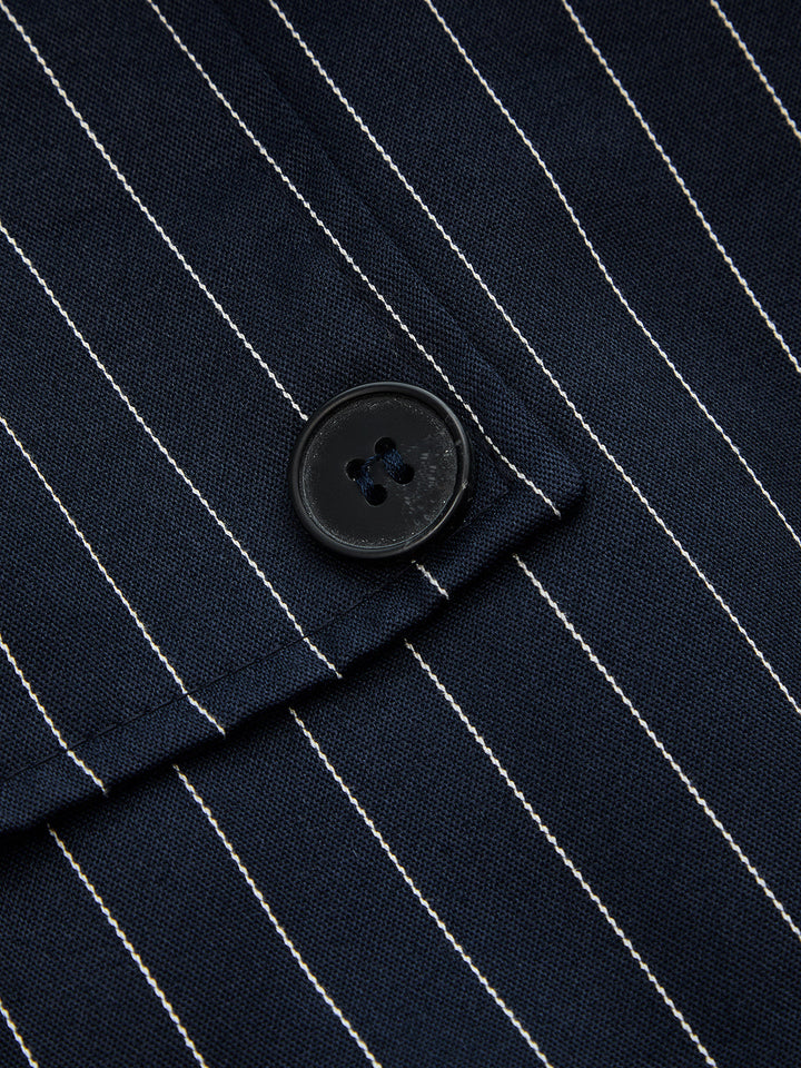 Lapel Collar Pinstripe Belted Trench Coat