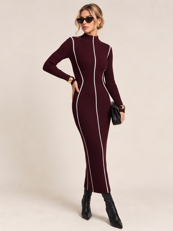 Contrast Trim Ribbed Knit Bodycon Dress