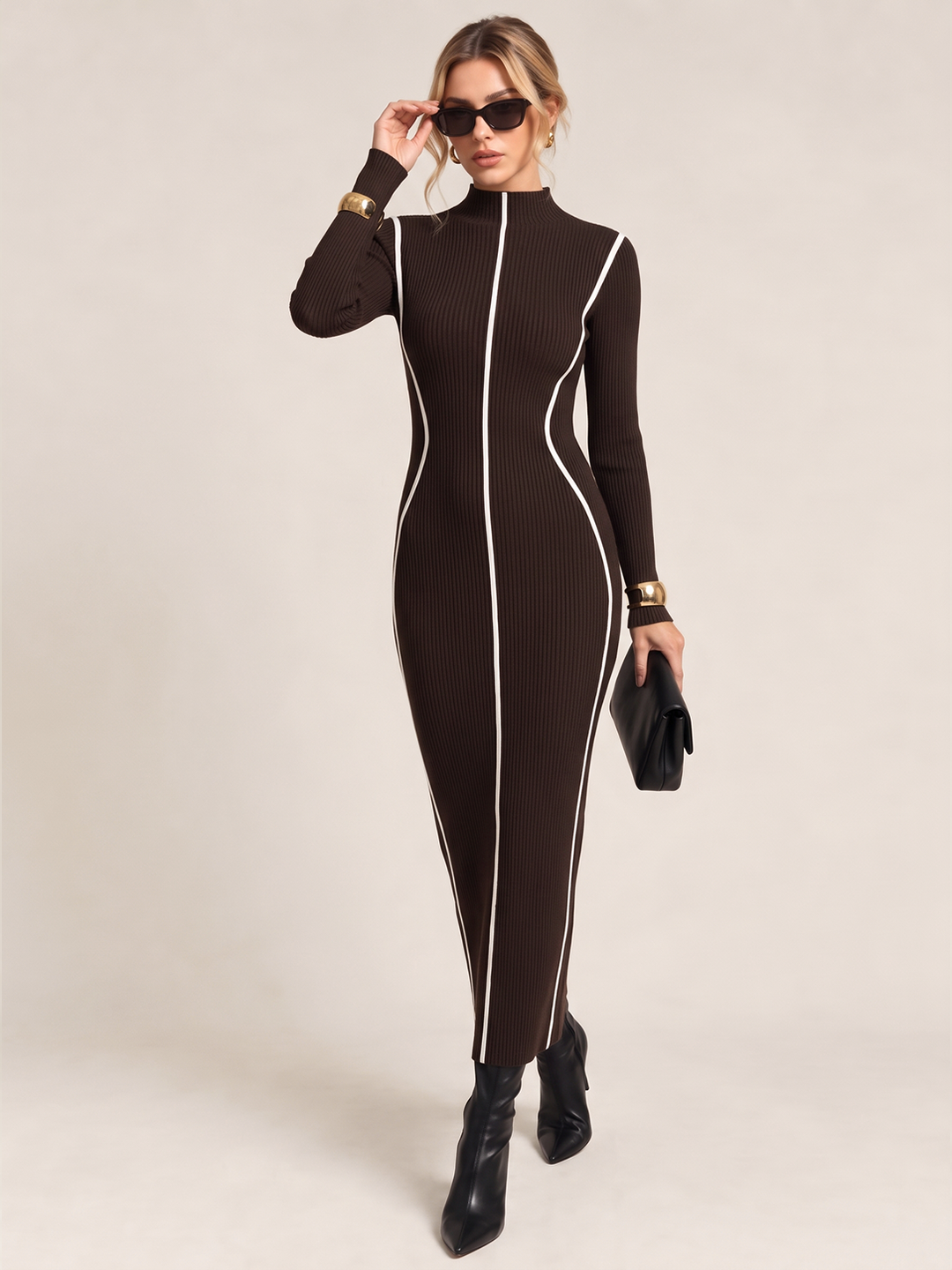 Contrast Trim Ribbed Knit Bodycon Dress